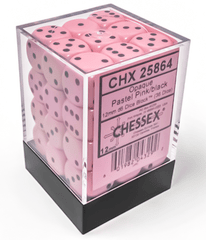 Chessex Dice: 12mm D6 36ct Opaque Pastel Pink Black CHX25864